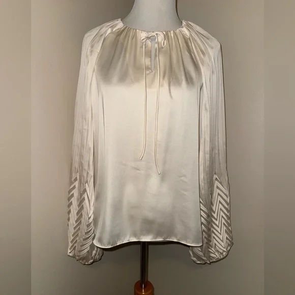 Jason Wu NWT Tie Neck Pleated Ivory Blouse,Size-XL(14) - Picture 4 of 13